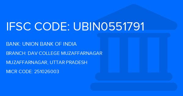 Union Bank Of India (UBI) Dav College Muzaffarnagar Branch IFSC Code