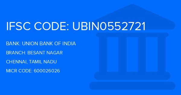 Union Bank Of India (UBI) Besant Nagar Branch IFSC Code