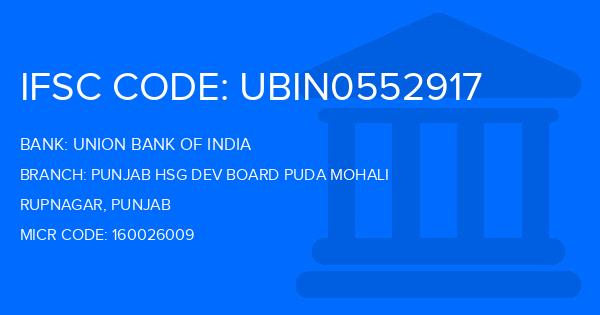 Union Bank Of India (UBI) Punjab Hsg Dev Board Puda Mohali Branch IFSC Code