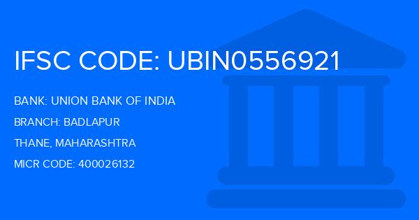 Union Bank Of India (UBI) Badlapur Branch IFSC Code