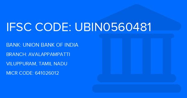 Union Bank Of India (UBI) Avalappampatti Branch IFSC Code