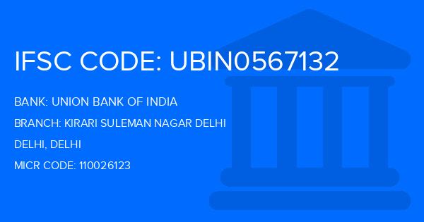 Union Bank Of India (UBI) Kirari Suleman Nagar Delhi Branch IFSC Code