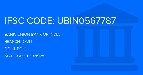 Union Bank Of India (UBI) Devli Branch IFSC Code