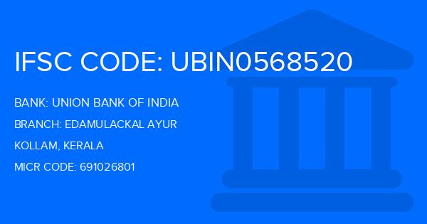 Union Bank Of India (UBI) Edamulackal Ayur Branch IFSC Code