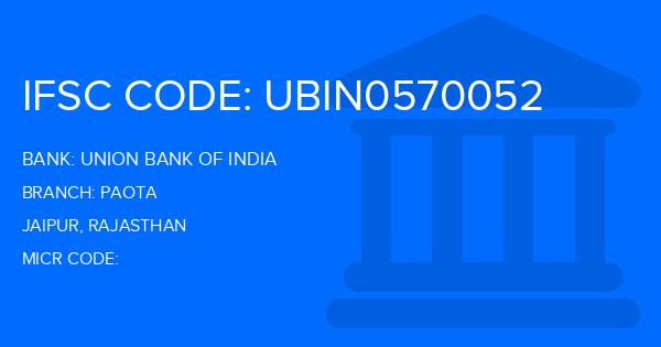 Union Bank Of India (UBI) Paota Branch IFSC Code