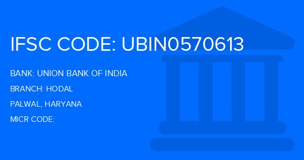 Union Bank Of India (UBI) Hodal Branch IFSC Code