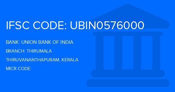 Union Bank Of India (UBI) Thirumala Branch IFSC Code