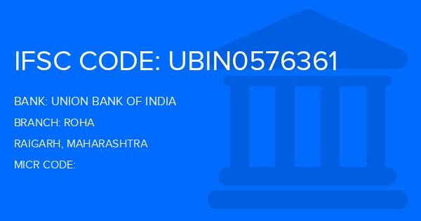 Union Bank Of India (UBI) Roha Branch IFSC Code