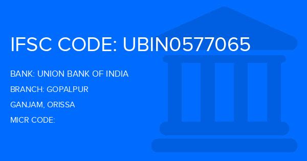 Union Bank Of India (UBI) Gopalpur Branch IFSC Code