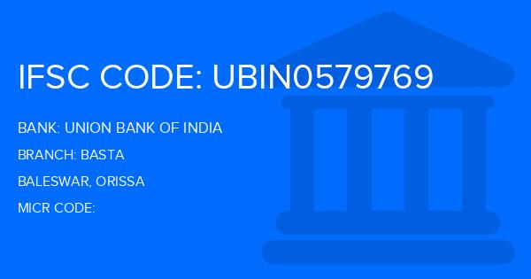 Union Bank Of India (UBI) Basta Branch IFSC Code