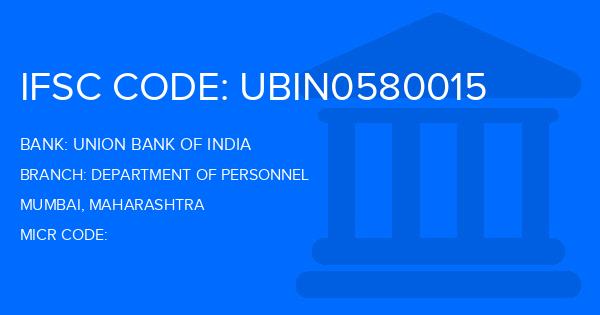 Union Bank Of India (UBI) Department Of Personnel Branch IFSC Code