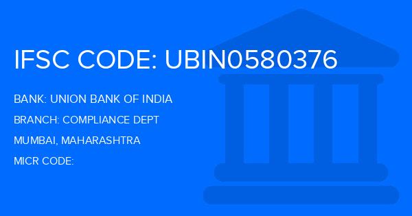 Union Bank Of India (UBI) Compliance Dept Branch IFSC Code