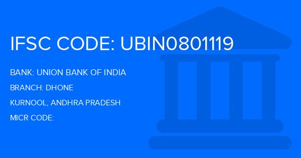 Union Bank Of India (UBI) Dhone Branch IFSC Code