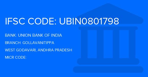 Union Bank Of India (UBI) Gollavanitippa Branch IFSC Code