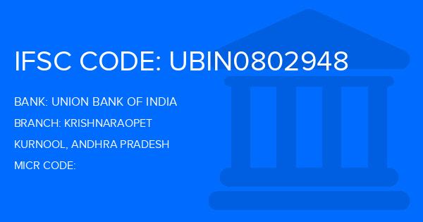 Union Bank Of India (UBI) Krishnaraopet Branch IFSC Code