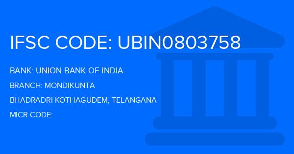 Union Bank Of India (UBI) Mondikunta Branch IFSC Code