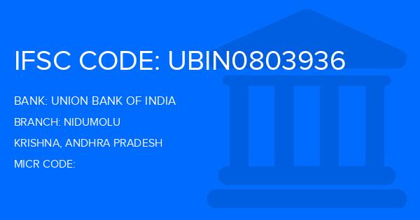 Union Bank Of India (UBI) Nidumolu Branch IFSC Code