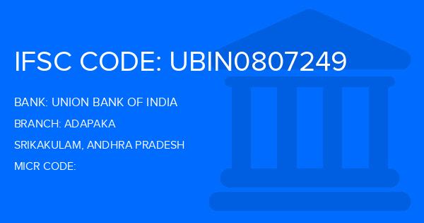 Union Bank Of India (UBI) Adapaka Branch IFSC Code