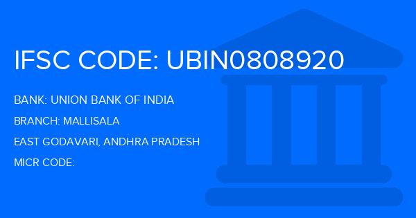 Union Bank Of India (UBI) Mallisala Branch IFSC Code