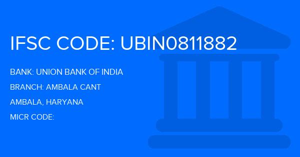 Union Bank Of India (UBI) Ambala Cant Branch IFSC Code