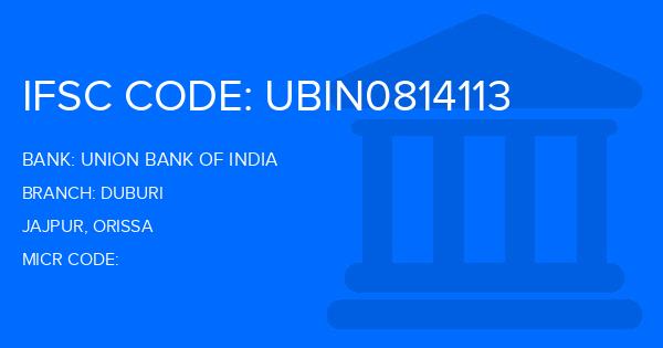 Union Bank Of India (UBI) Duburi Branch IFSC Code