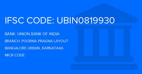 Union Bank Of India (UBI) Poorna Pragna Layout Branch IFSC Code