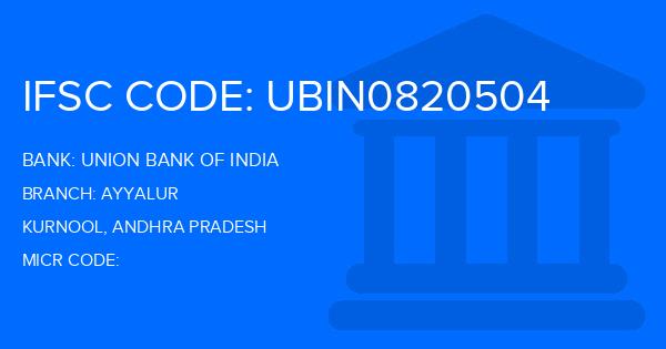 Union Bank Of India (UBI) Ayyalur Branch IFSC Code
