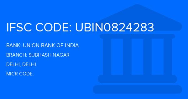 Union Bank Of India (UBI) Subhash Nagar Branch IFSC Code