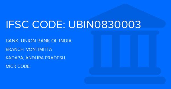 Union Bank Of India (UBI) Vontimitta Branch IFSC Code