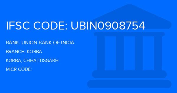 Union Bank Of India (UBI) Korba Branch IFSC Code