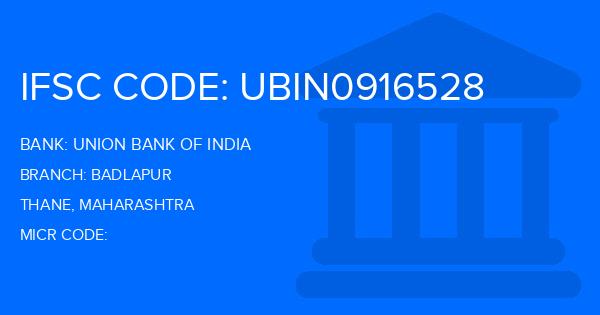 Union Bank Of India (UBI) Badlapur Branch IFSC Code