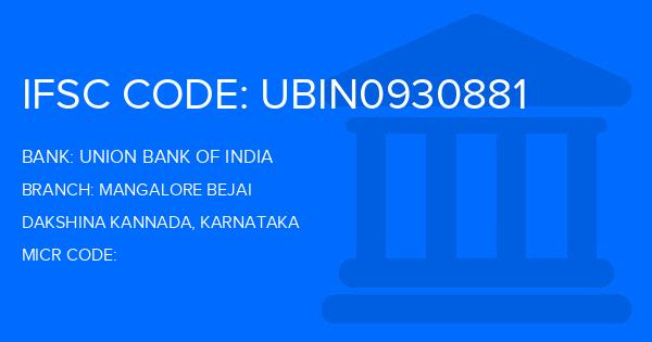 Union Bank Of India (UBI) Mangalore Bejai Branch IFSC Code