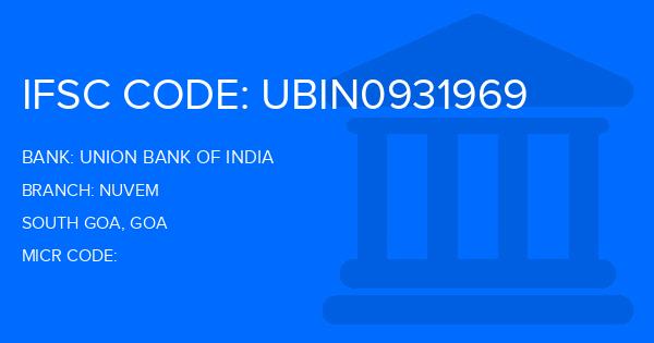 Union Bank Of India (UBI) Nuvem Branch IFSC Code