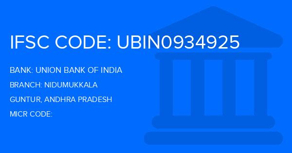 Union Bank Of India (UBI) Nidumukkala Branch IFSC Code