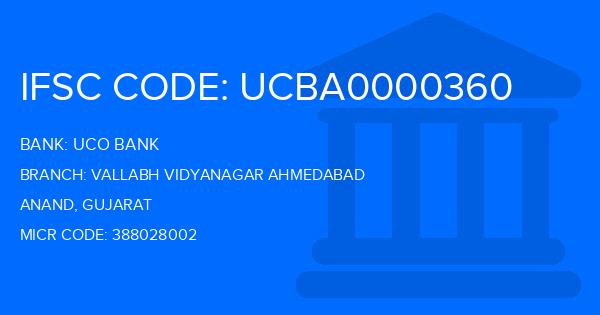 Uco Bank Vallabh Vidyanagar Ahmedabad Branch IFSC Code