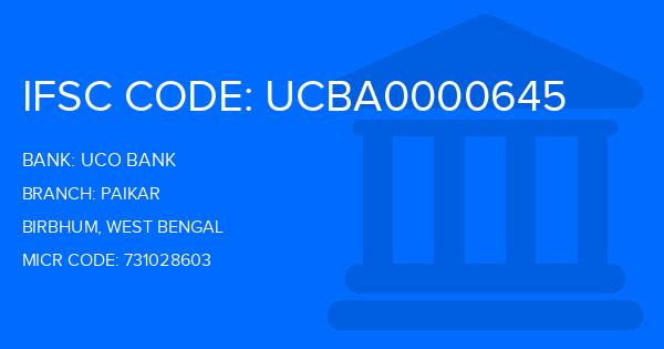 Uco Bank Paikar Branch IFSC Code