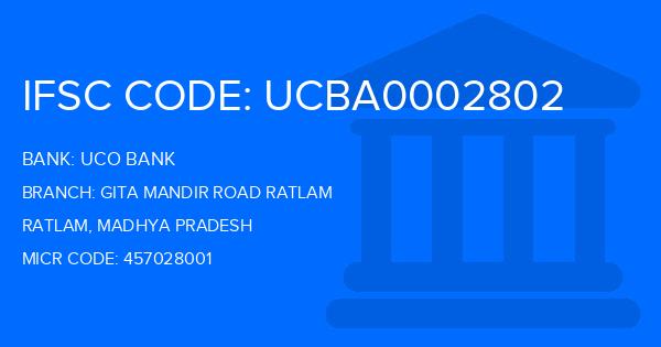Uco Bank Gita Mandir Road Ratlam Branch IFSC Code