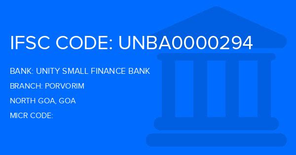 Unity Small Finance Bank Porvorim Branch IFSC Code
