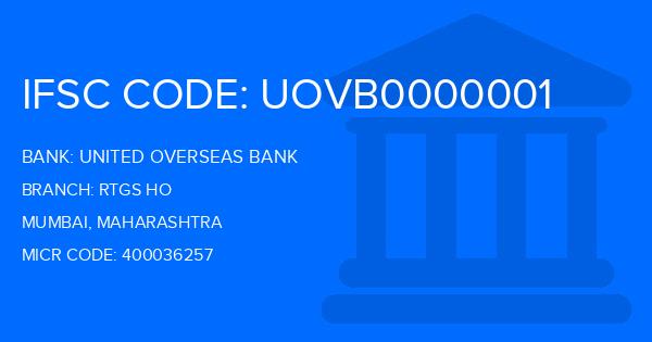 United Overseas Bank (UOB) Rtgs Ho Branch IFSC Code