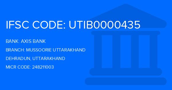 Axis Bank Mussoorie Uttarakhand Branch IFSC Code