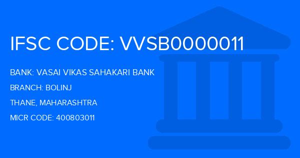 Vasai Vikas Sahakari Bank Bolinj Branch IFSC Code