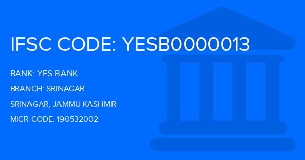 Yes Bank (YBL) Srinagar Branch IFSC Code
