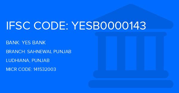 Yes Bank (YBL) Sahnewal Punjab Branch IFSC Code