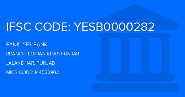 Yes Bank (YBL) Lohian Khas Punjab Branch IFSC Code