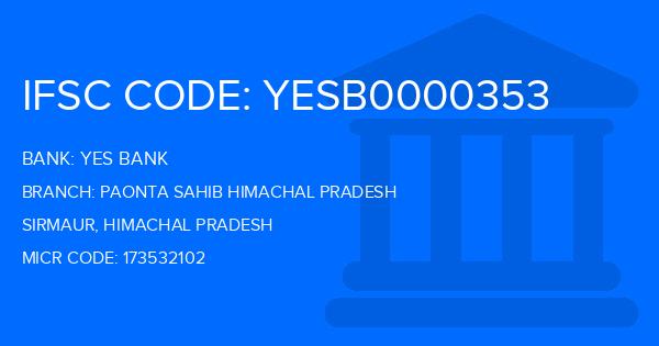 Yes Bank (YBL) Paonta Sahib Himachal Pradesh Branch IFSC Code