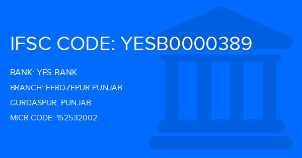 Yes Bank (YBL) Ferozepur Punjab Branch IFSC Code