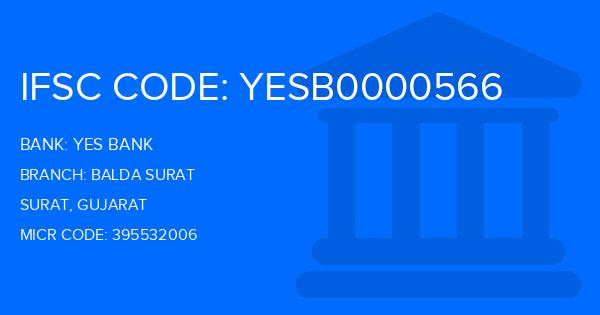 Yes Bank (YBL) Balda Surat Branch IFSC Code