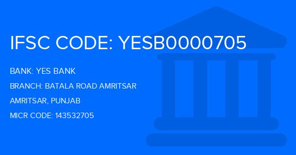 Yes Bank (YBL) Batala Road Amritsar Branch IFSC Code