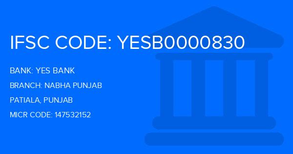 Yes Bank (YBL) Nabha Punjab Branch IFSC Code