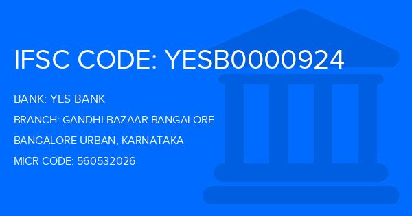 Yes Bank (YBL) Gandhi Bazaar Bangalore Branch IFSC Code